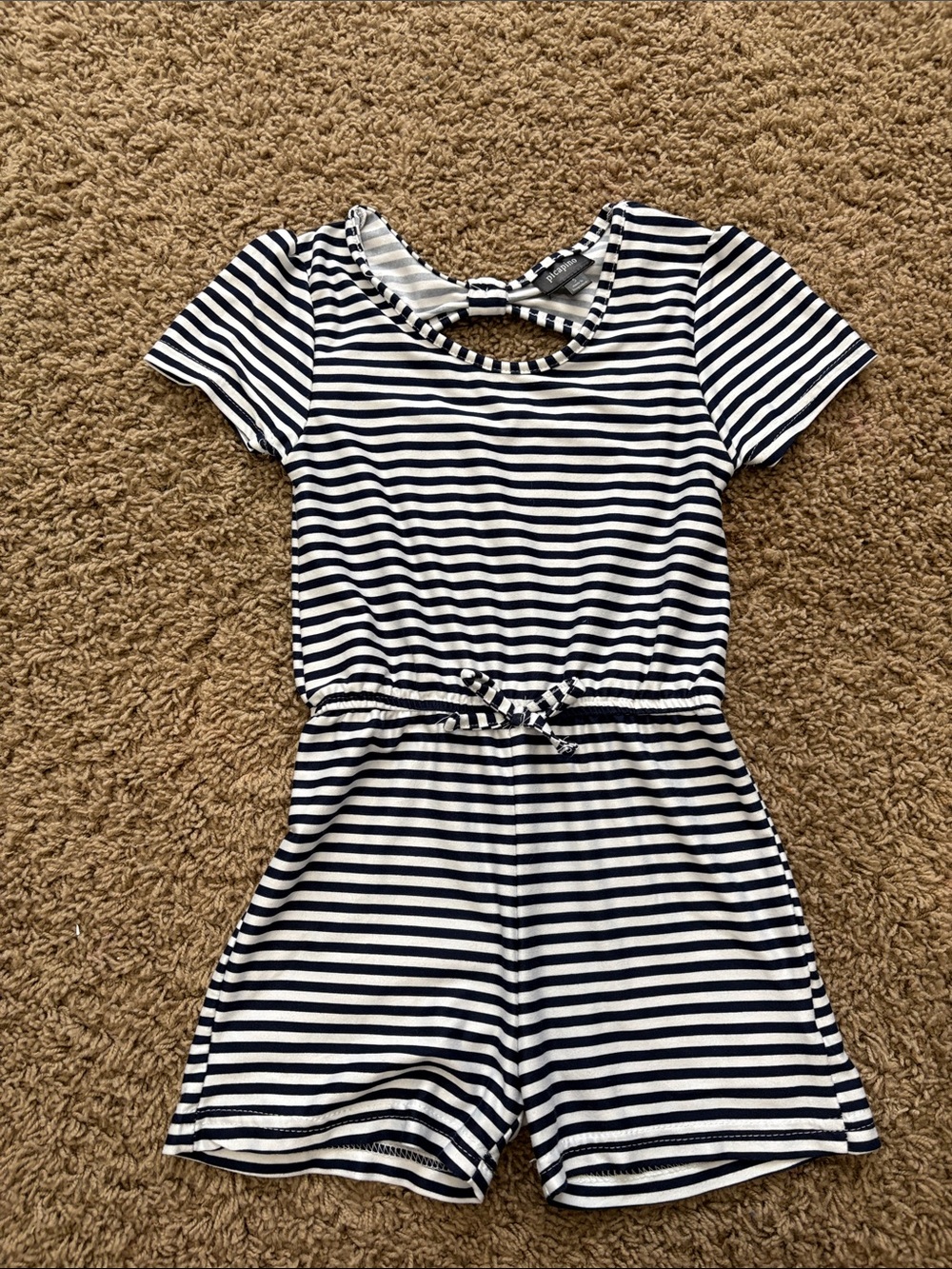 Girls' Navy & White Striped Short-Sleeve Romper